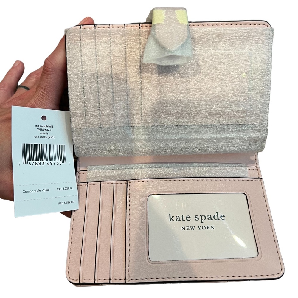 Kate Spade Natalia Rose Smoke quilted Medium Bifold wallet NWT - Picture 3 of 5